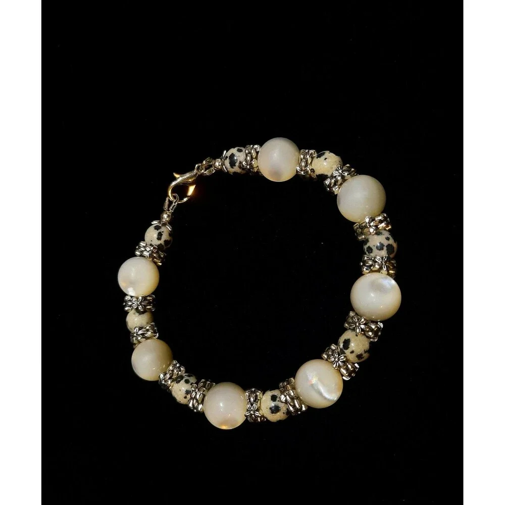 Mother of Pearl & Dalmatian Jasper Semi Precious Stone Bracelet